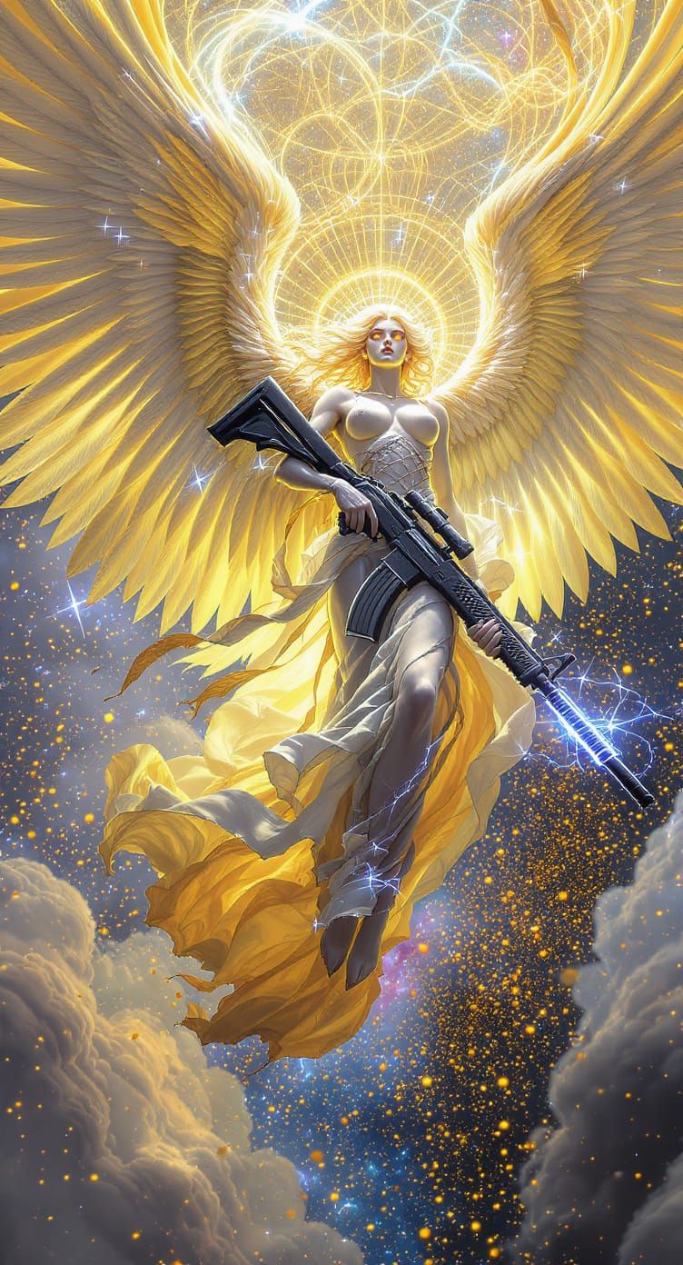 Celestial Warrior Angel Descends from Galactic Rift