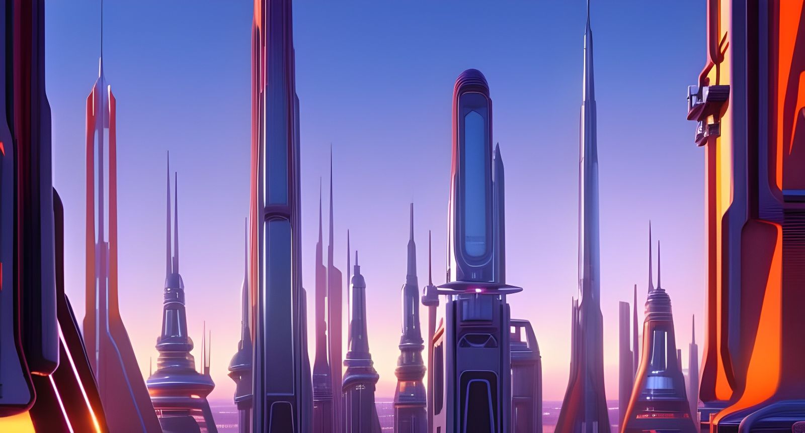 Futuristic Cityscape with Retrofuturistic Cyberpunk Elements