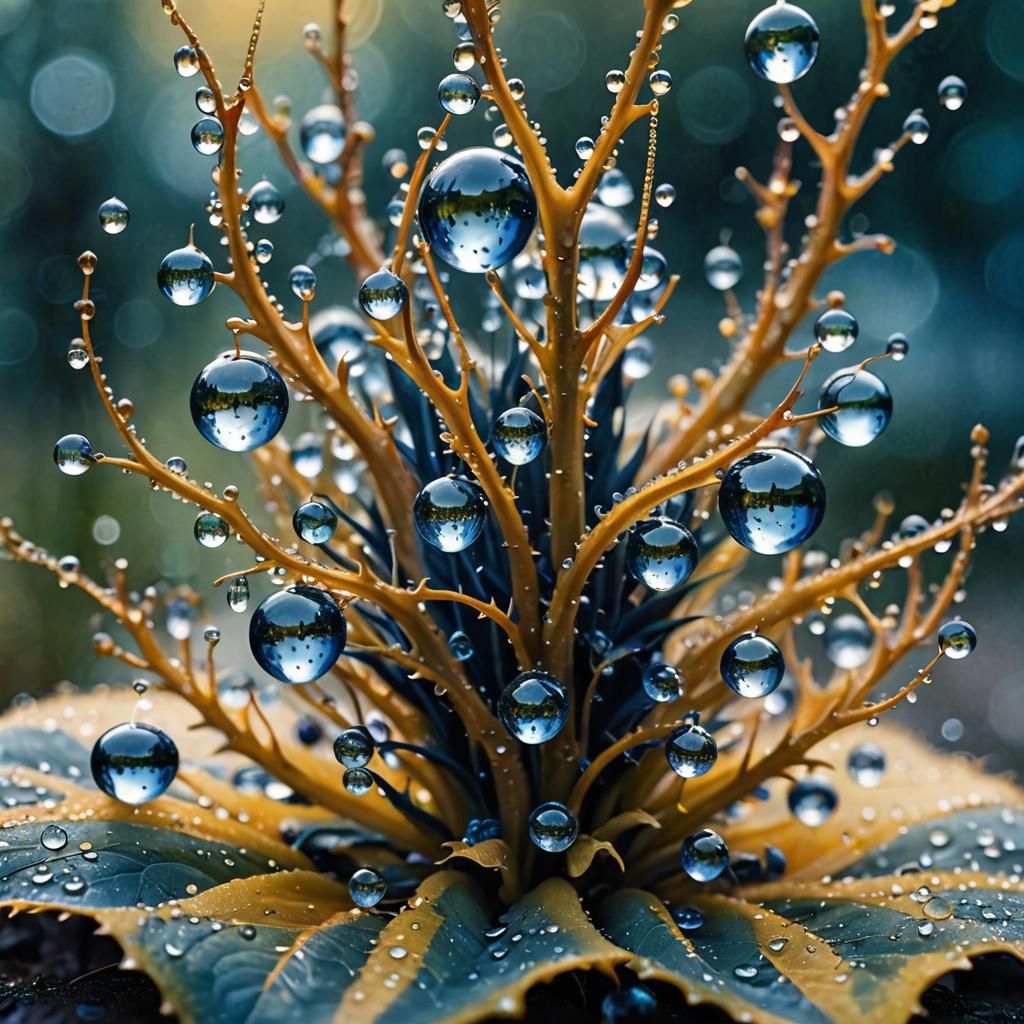 Glistening Dew Drops in Surreal Macro Photography