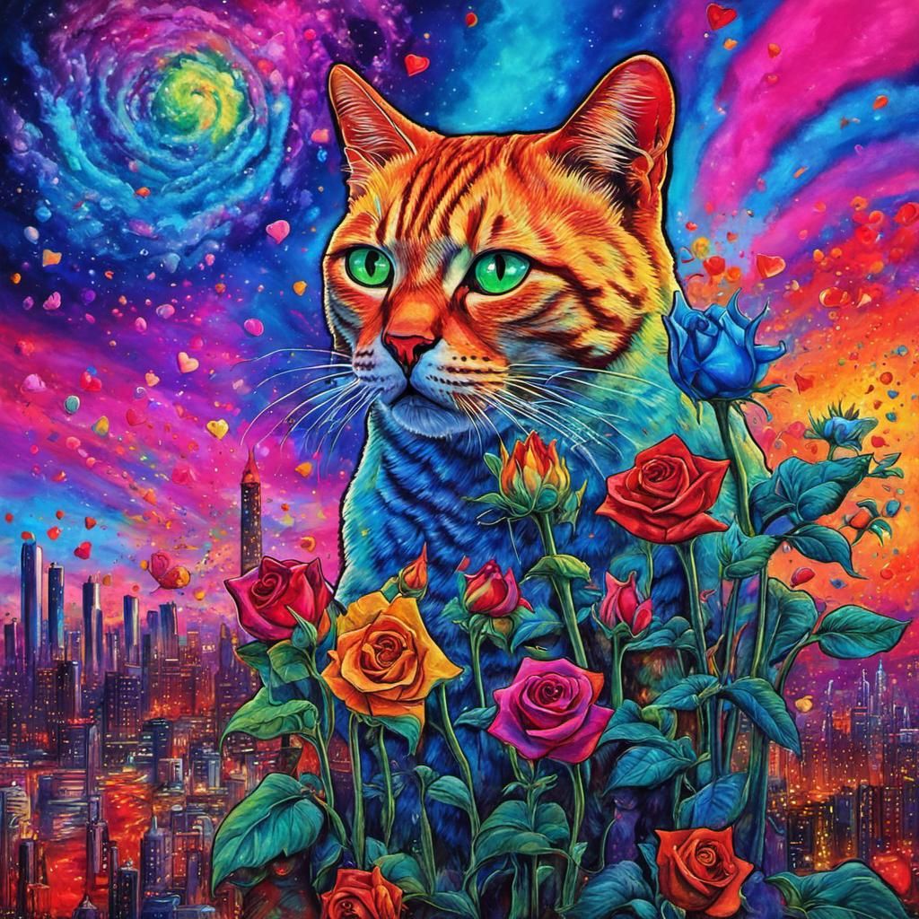 Electric Cat in Candyland: A Surreal Valentine