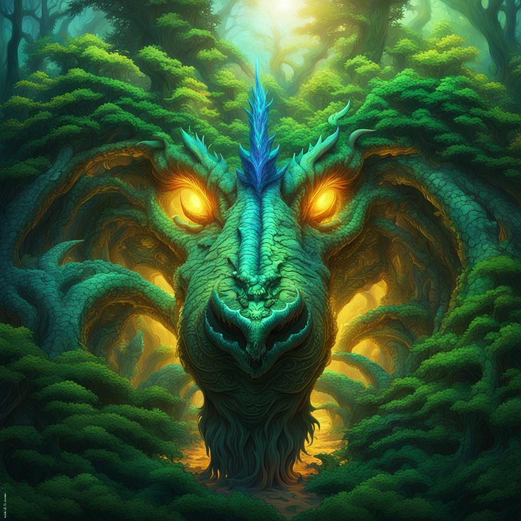 Majestic Dragon Soaring Through Mystical Forest