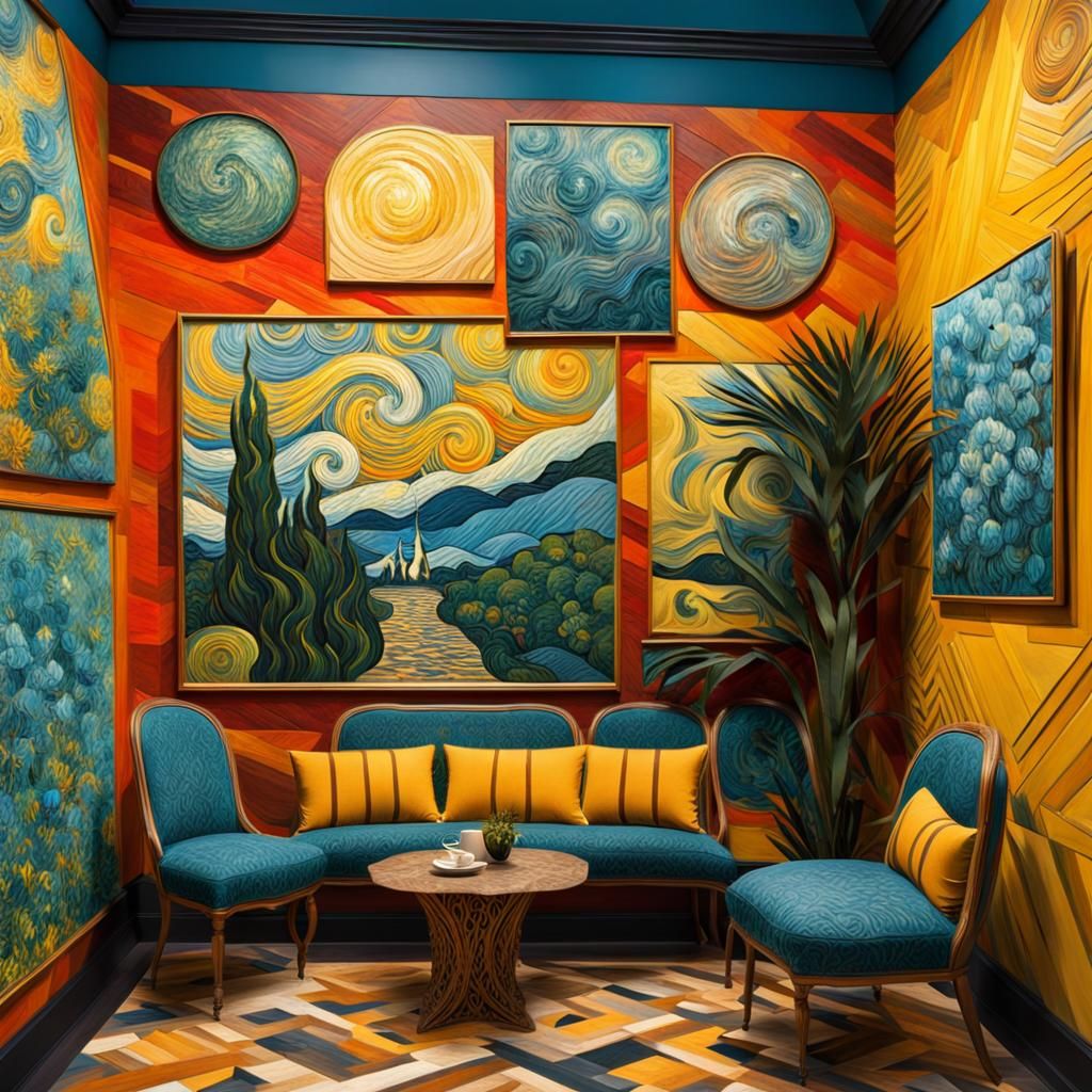 Interior Space in Van Gogh and Picasso Style