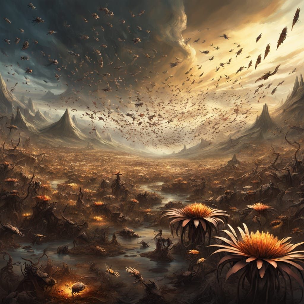 Vast Insect Swarm in Desolate Landscape Digital Matte Painti...