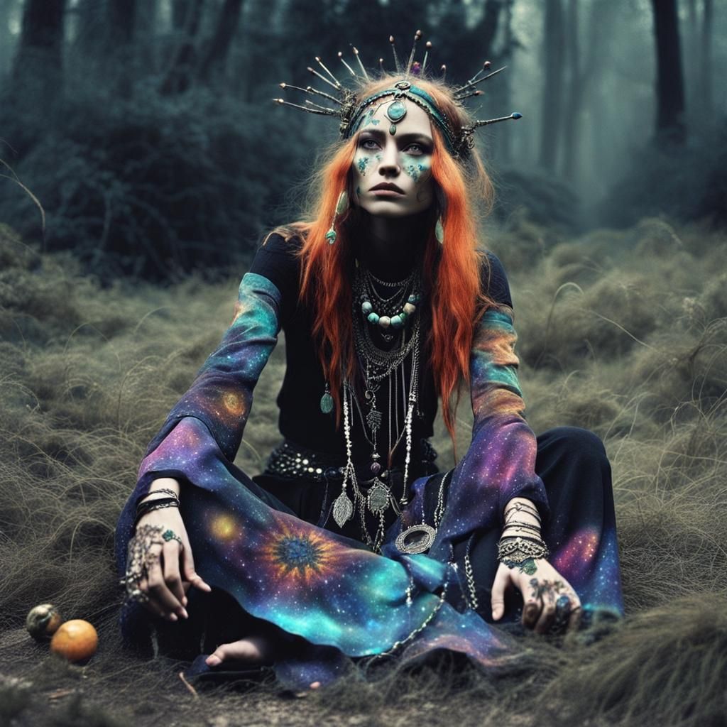 Dream Punk Bohemian Figure with Cosmic Elements