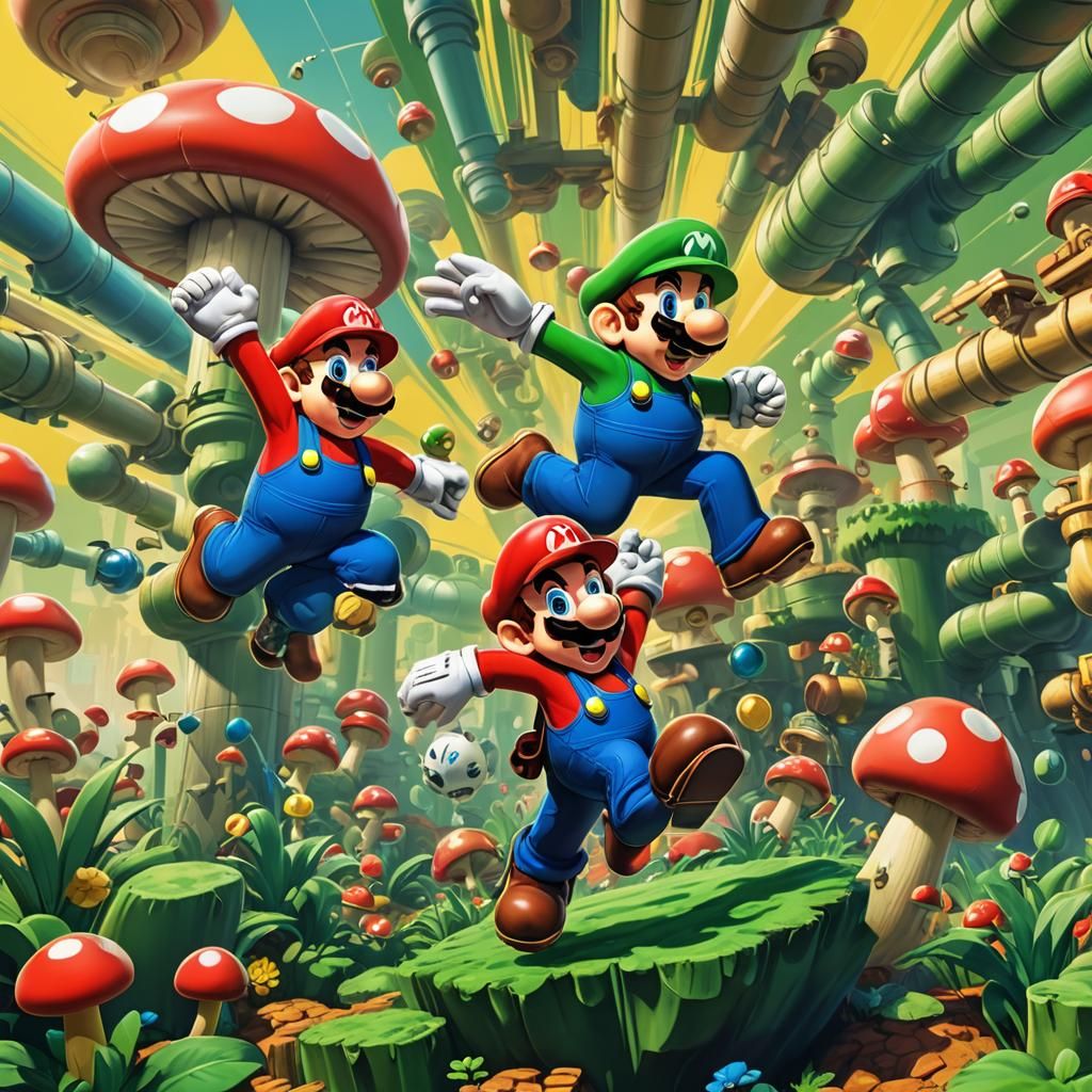 Mario and Luigi in Digital Pop Art Style