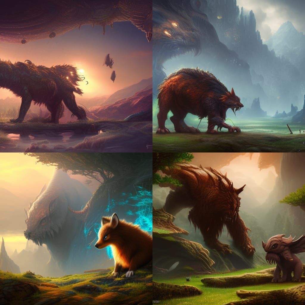 Fantastical Beast Encounter: Detailed Matte Painting