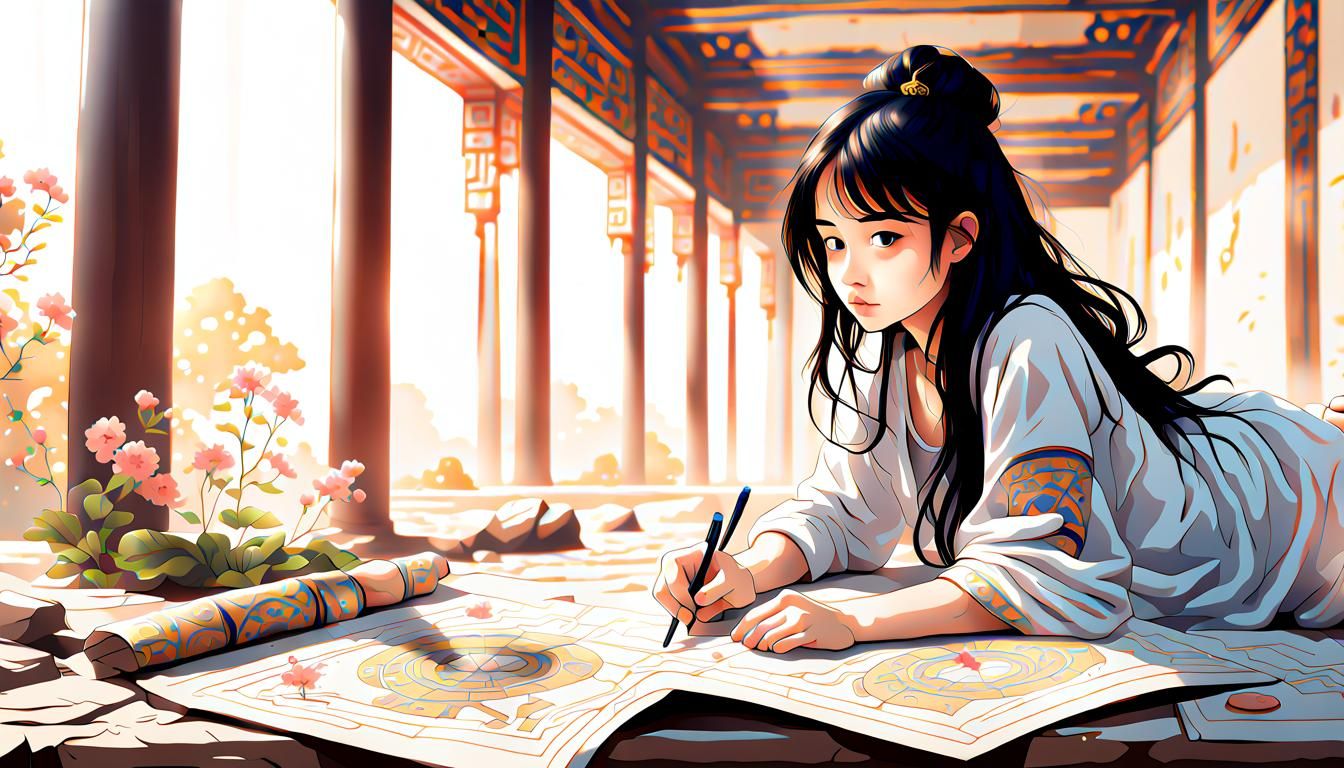 Girl Studies Astrology in Ancient Chinese Palace