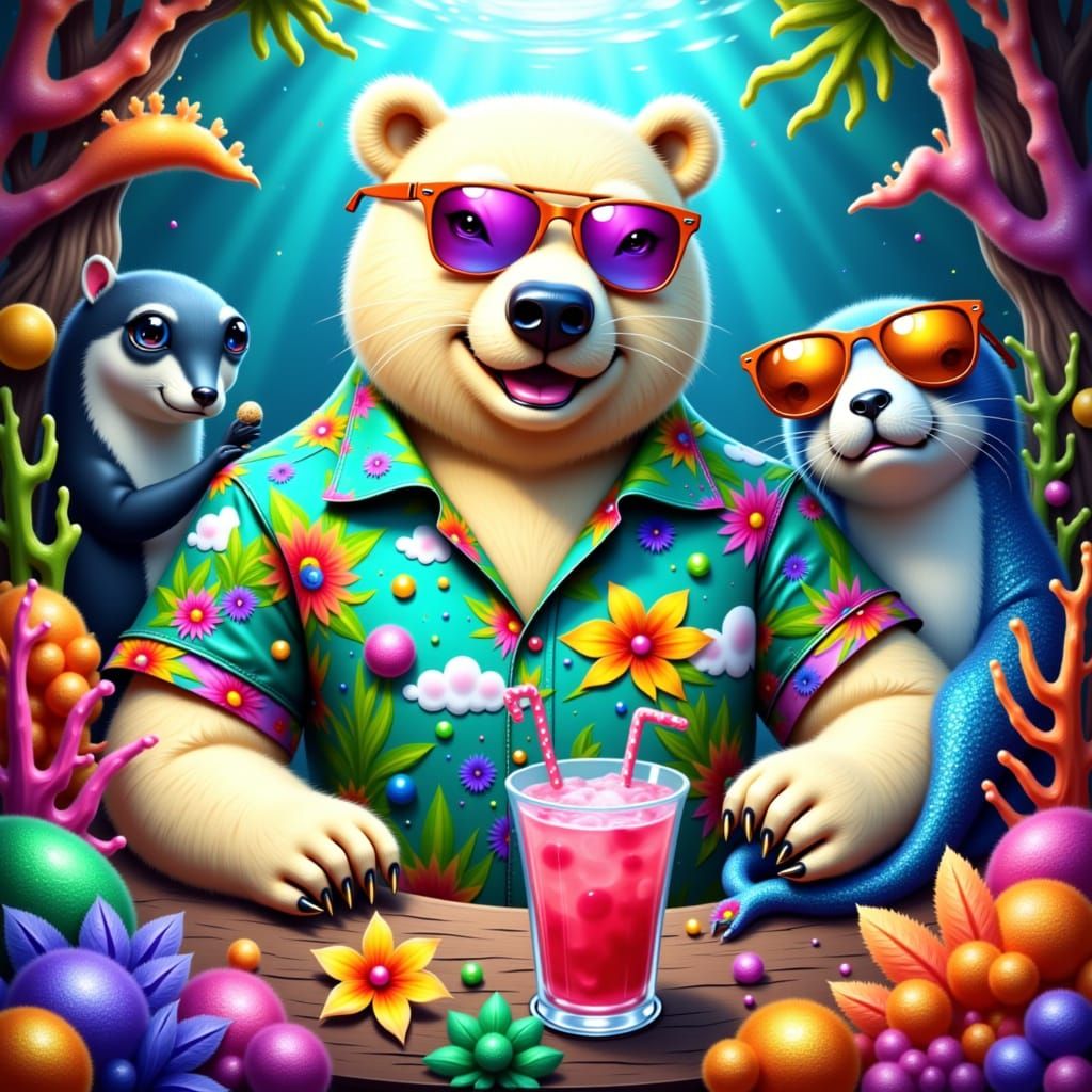 Polar Bear, Seal, Fish Party at Underwater Bar