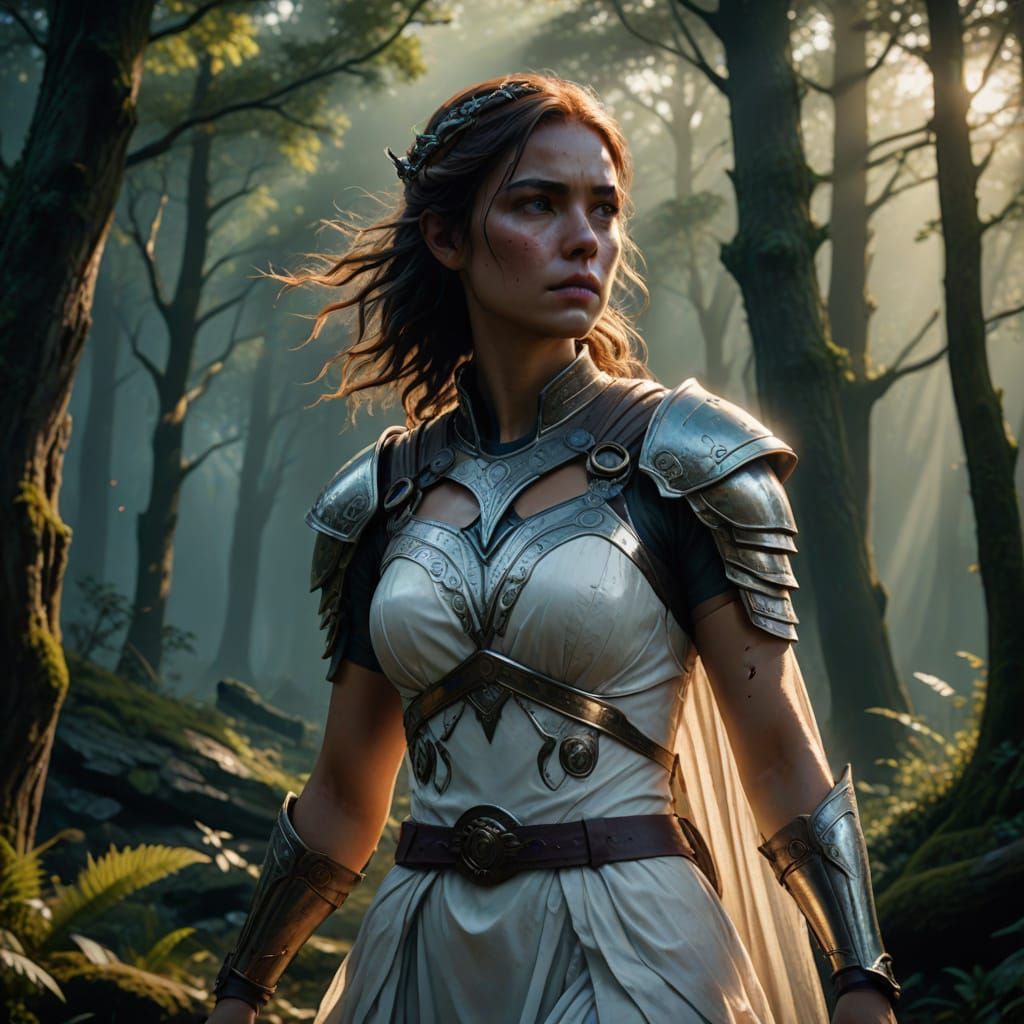 Epic Fantasy Warrior Woman in Cinematic Landscape