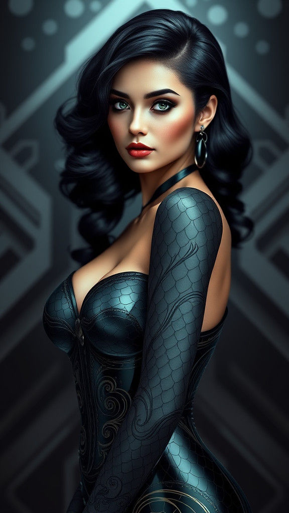 Glass Pinup Silhouette with Iridescent Scales