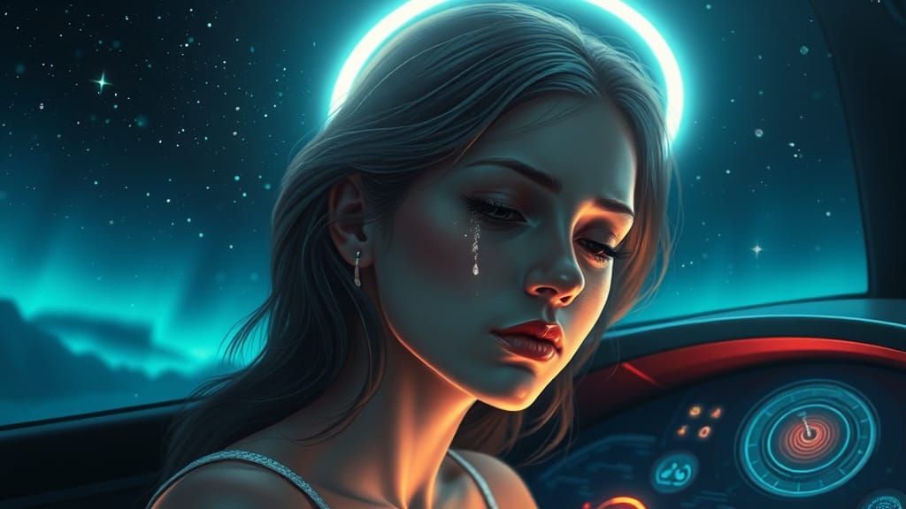 Ethereal Woman in Starry Sky: A Surreal Utopia