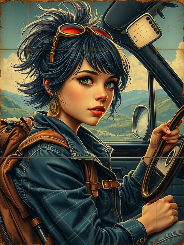 Punk Girl Travel Postcard in Pop Art Style