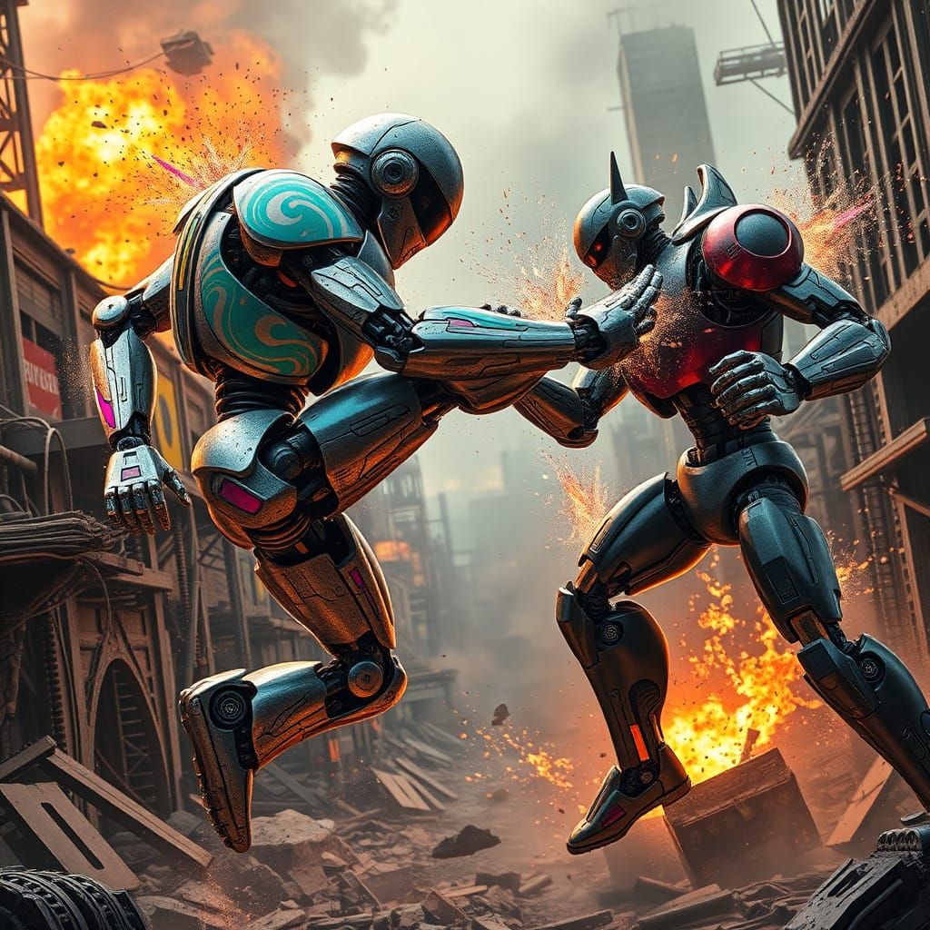 Robots Clash in Post-Apocalyptic Splash Art