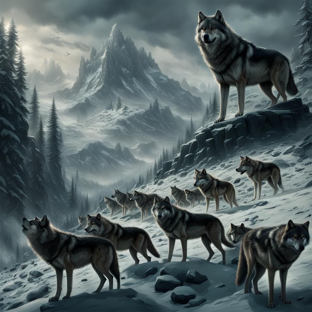 Epic Pack of Wolves Protect: Cinematic Digital Painting