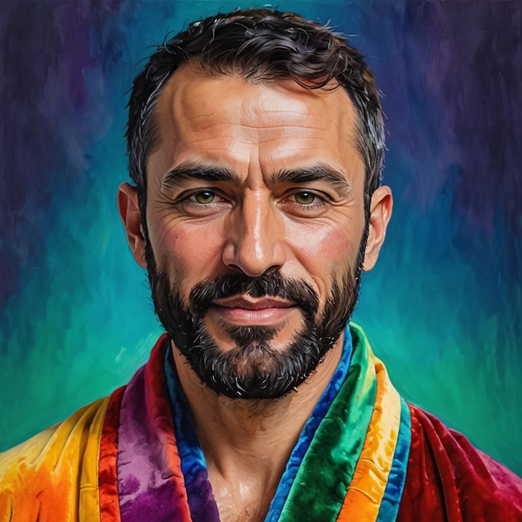 Rainbow Velvet: Impressionist Portrait of Handsome Turkish M...