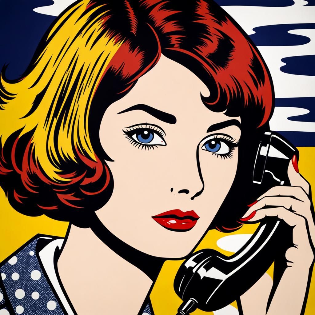 Pop Art Woman with Phone in Lichtenstein Style