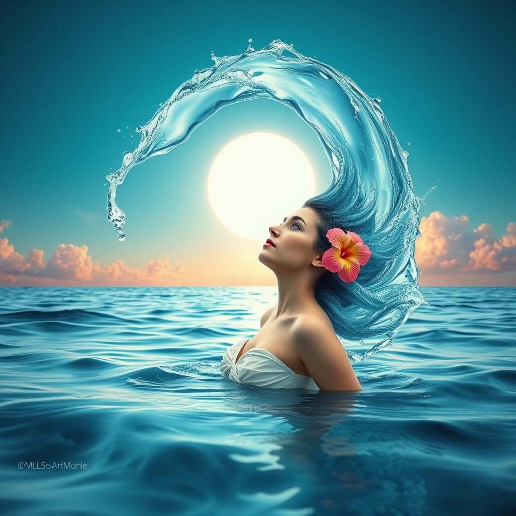 Surreal Ocean Goddess Embracing Freedom and Beauty