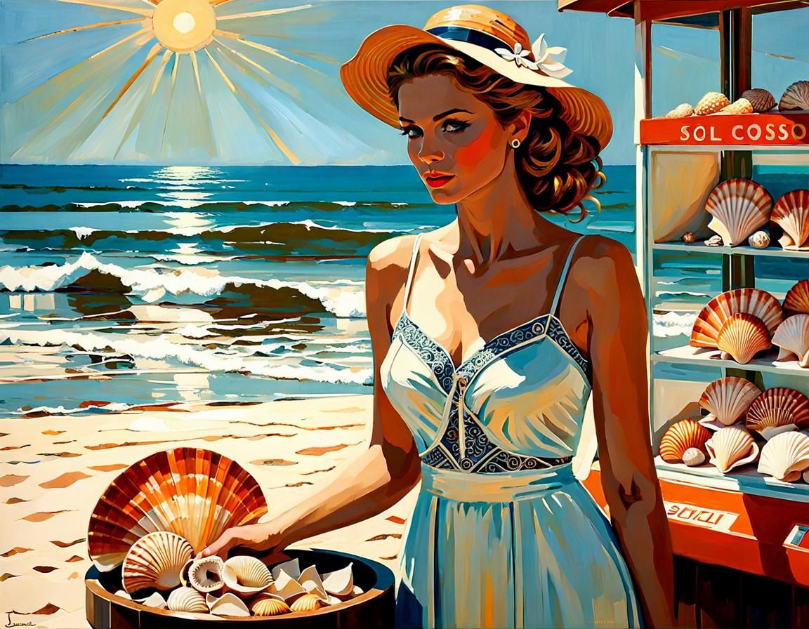 Seashell Seller: Oil Painting by the Seashore