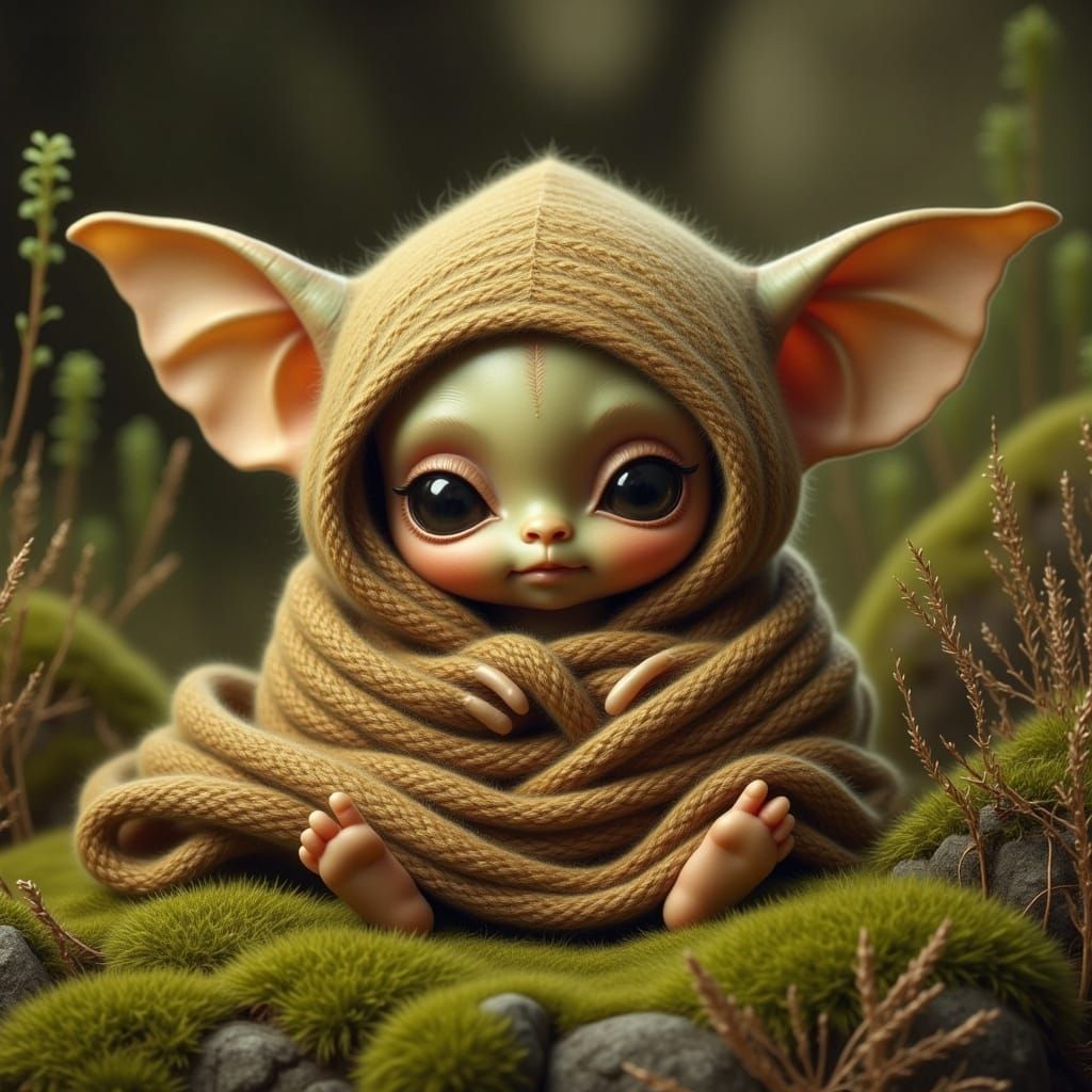 Baby Ood in Mossy Landscape, Fantasy Art