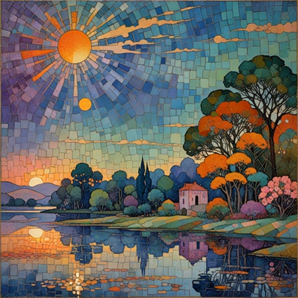 Cubist Sunset Mosaic in Vibrant Hues