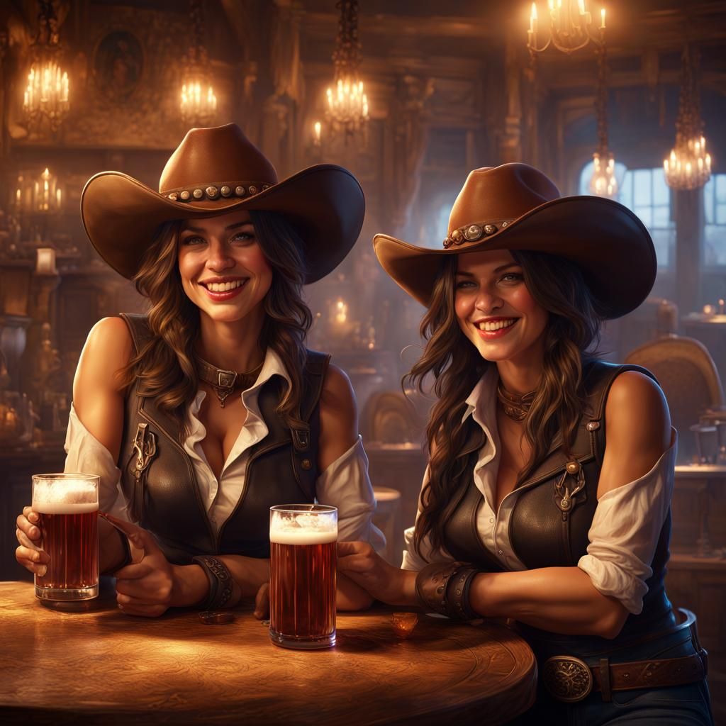 2 happy cowgirls at the saloon