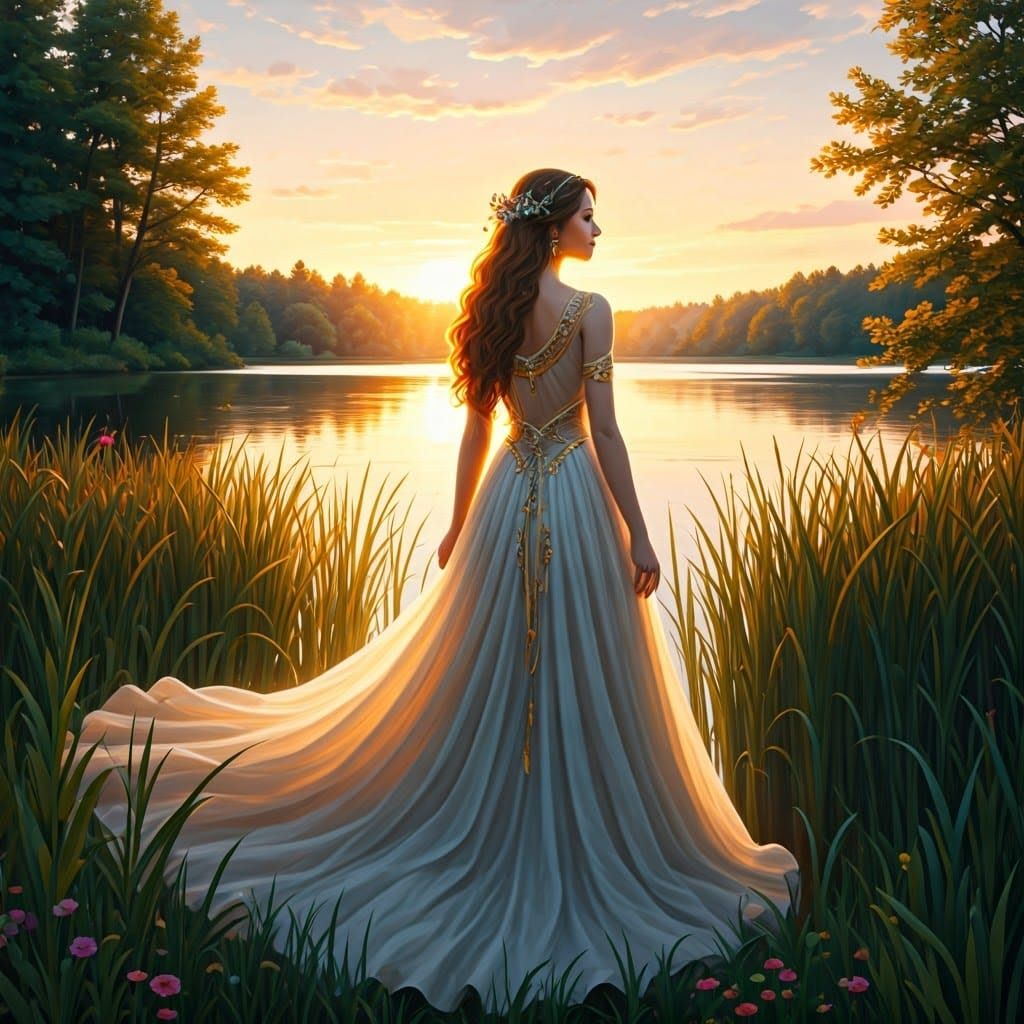 Ethereal Woman by the Serene Lake