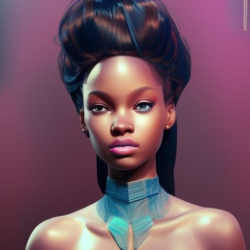 Detailed Portrait of Black Barbie in Digital Art Style