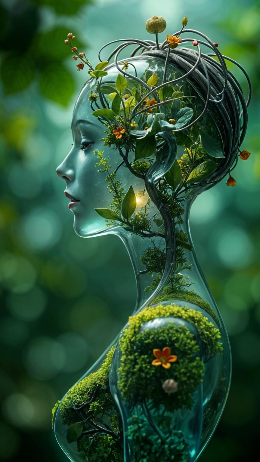 Glass Woman: An Internal Ecosystem in 3D Digital Art