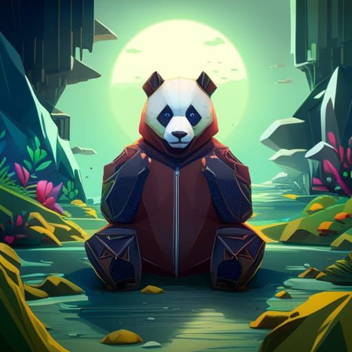 Detailed Origami Panda Fantasy Concept Art