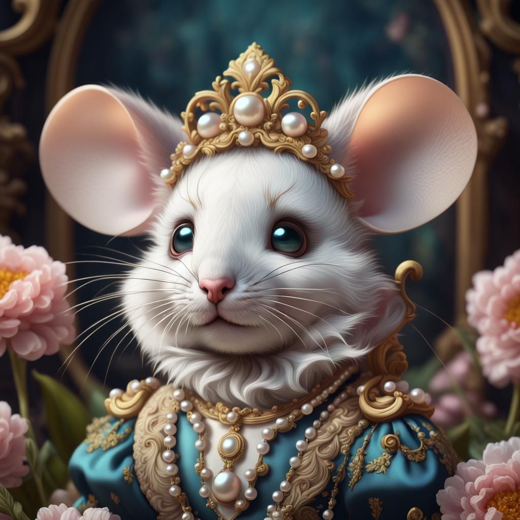 Adorable Fluffy Mouse Portrait in Rococo Style