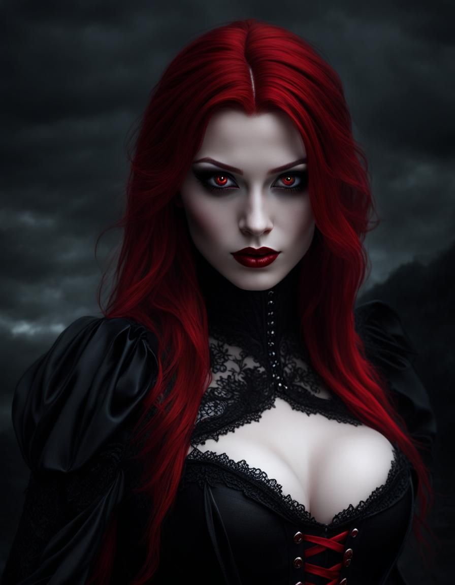 Redhead Vampire in Gothic Dark Fantasy Style