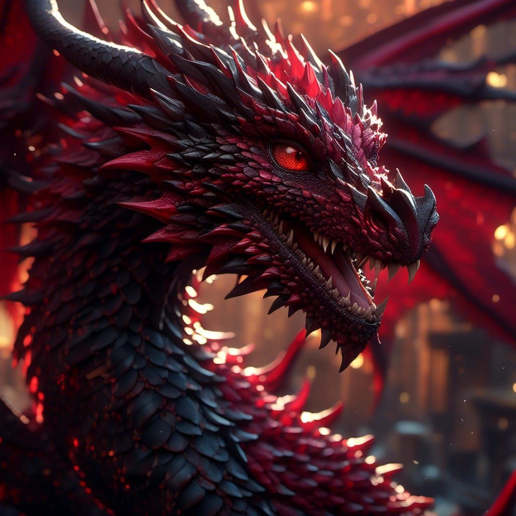 Adorable Dark Red Dragon in Anime Style