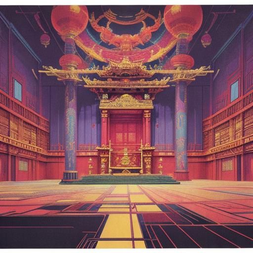 Vivid 80s Throne Room Inspired by Fantasy Art