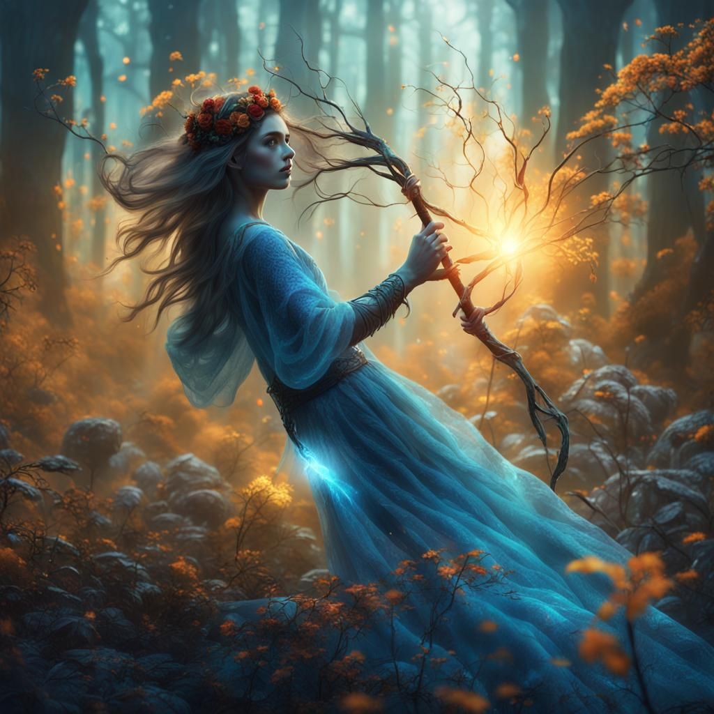 Mystical Forest Girl with Glowing Staff