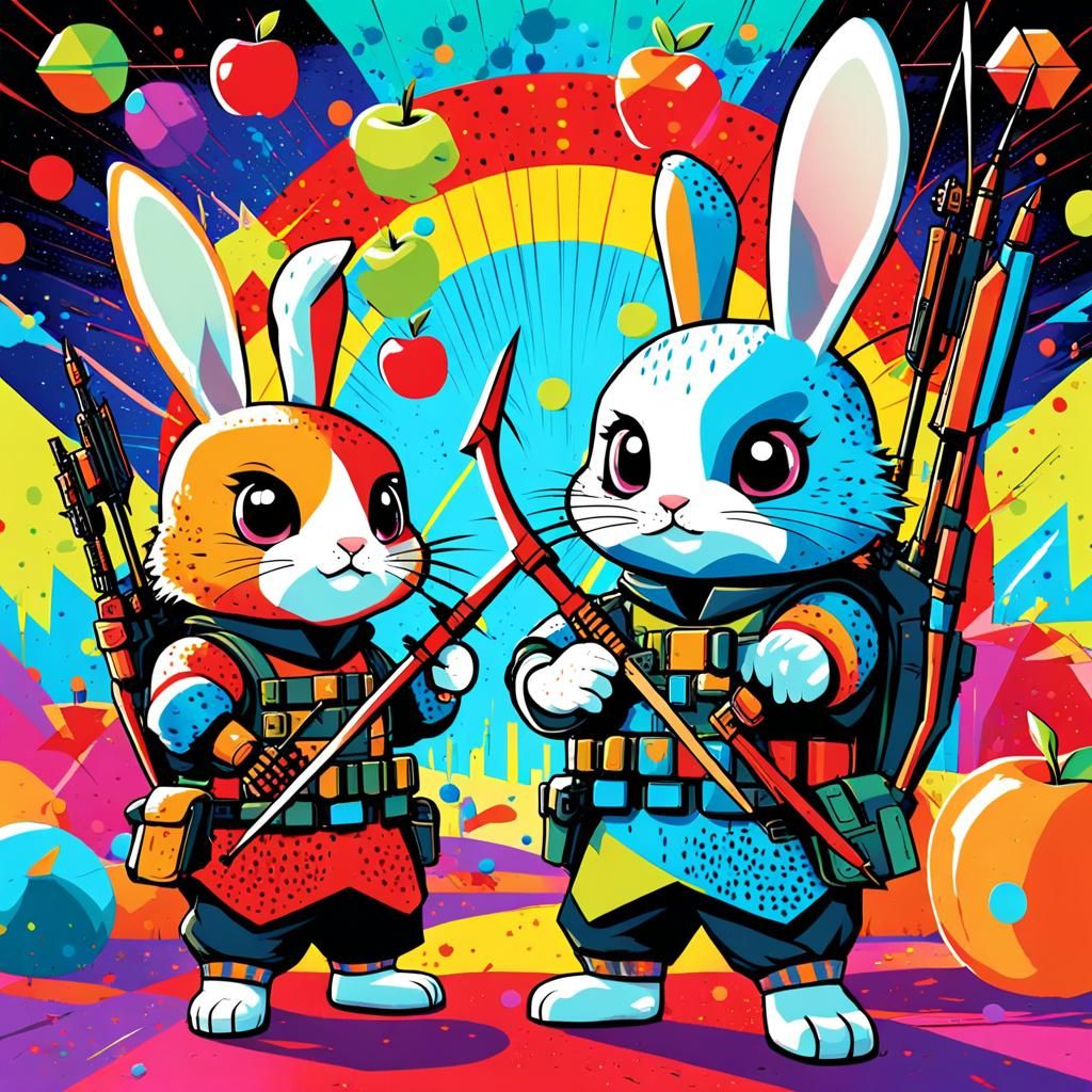 Bunnies vs. Hedgehog: Pop Art Combat Scene
