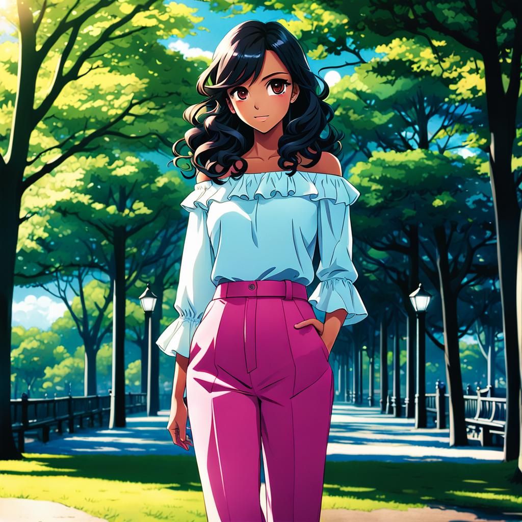 Beautiful Young Woman in Anime Style
