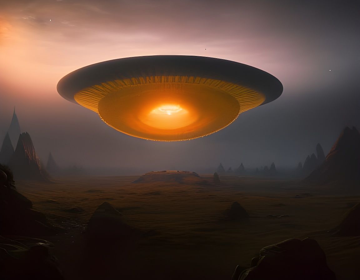 UFO abduction horror futuristic filmic galactic flickering light Unreal Engine 5 VRay hyperdetailed Zdzisław...