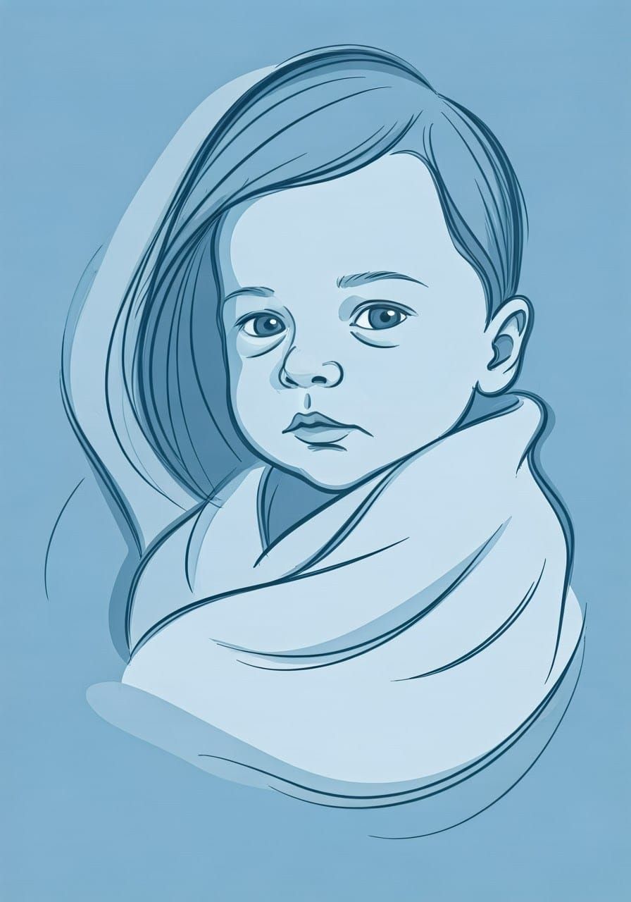 Simplified Blue Newborn Portrait in Mother's Arms