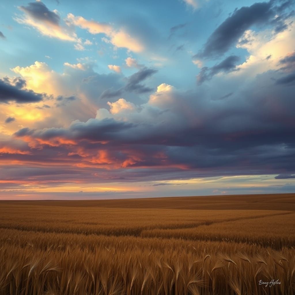 Dramatic Sky Over Golden Wheat Fields: Photorealistic Landsc...
