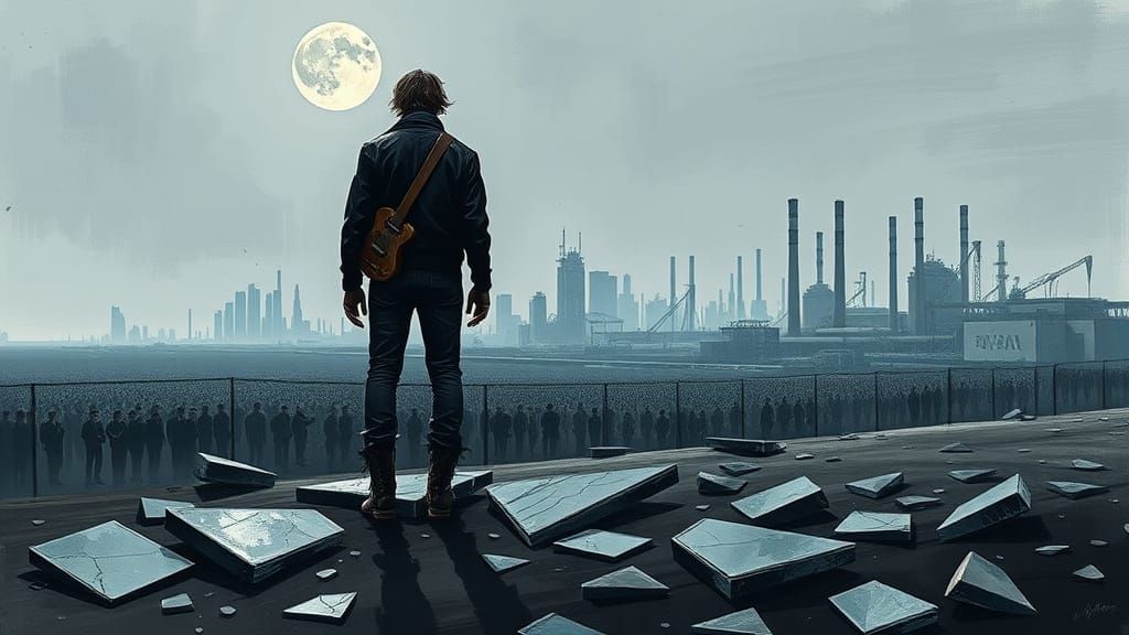 Grunge Isolation: A Lonely Figure in a Desolate Industrial L...