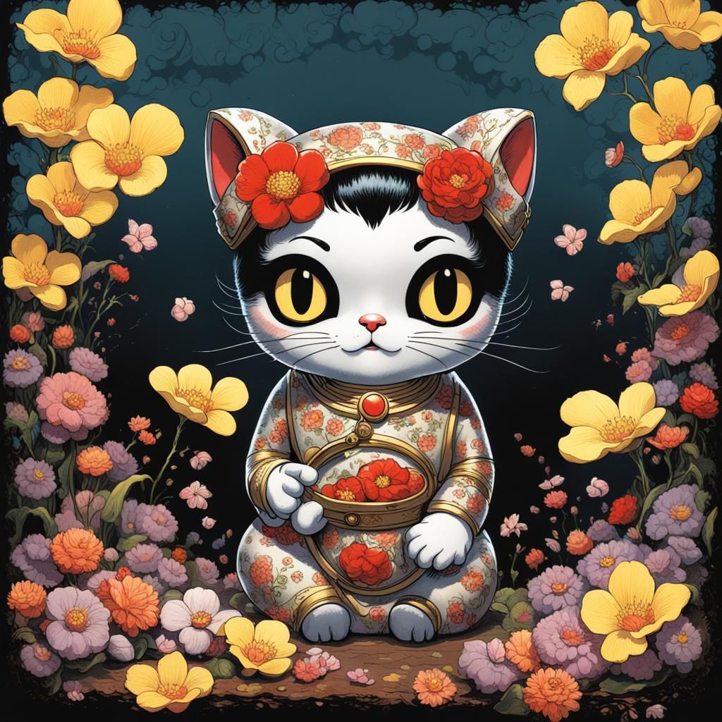 Maneki Neko Betty Boop with Spring Flowers
