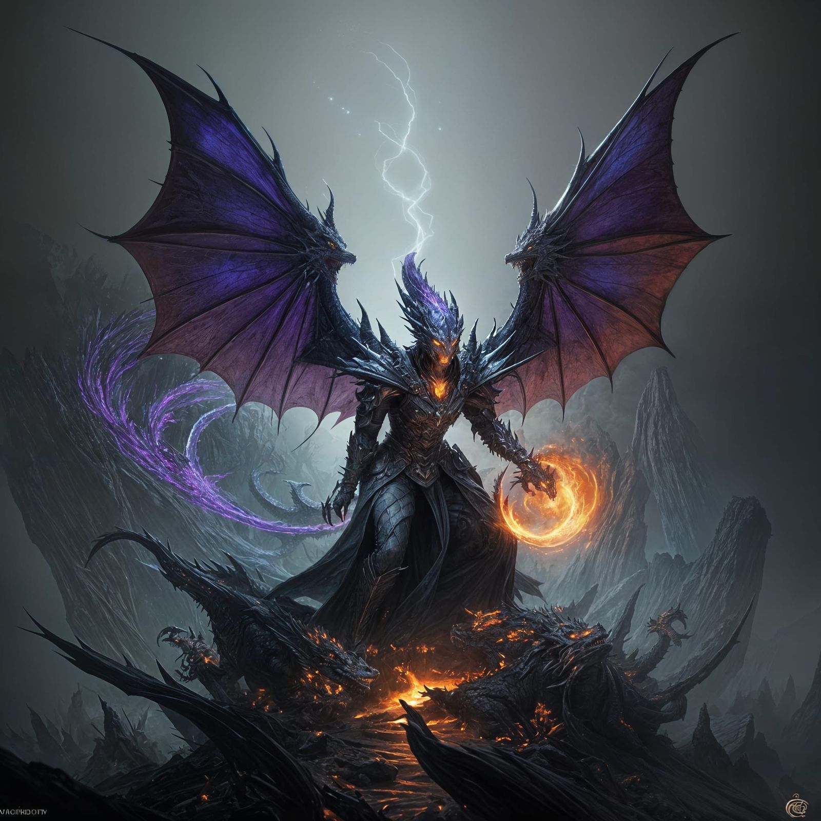 Rainbow Dragon vs Shadow Dragon in Art Nouveau Style