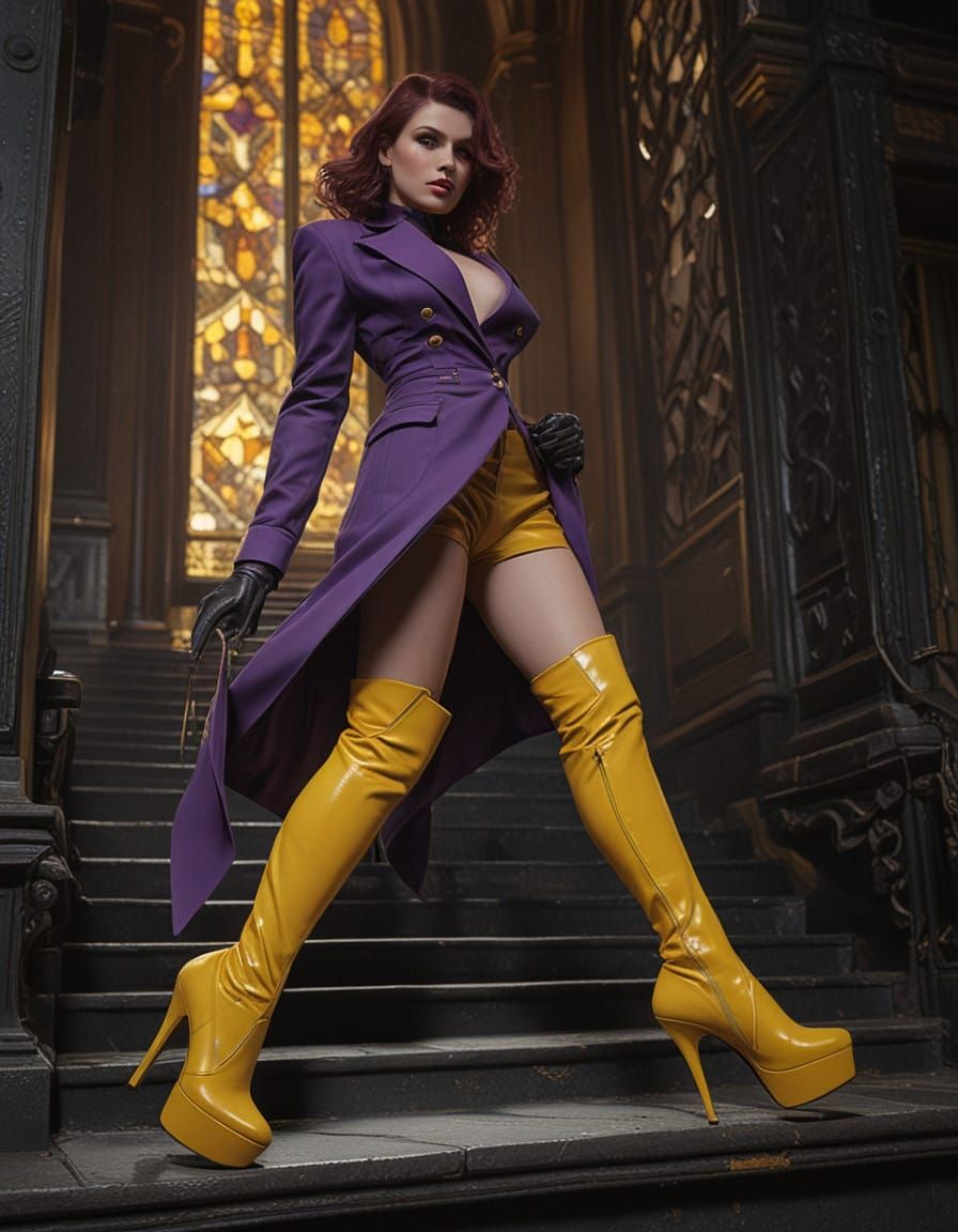 classic comic style, platform stiletto over knee high heel  boots