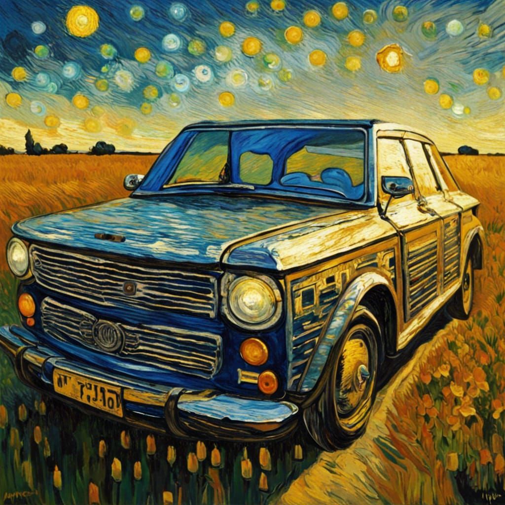 Classic Car in Starry Night Style