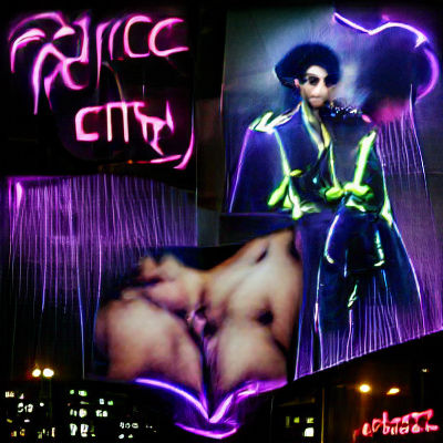 Neon Cityscape in Purple Rain