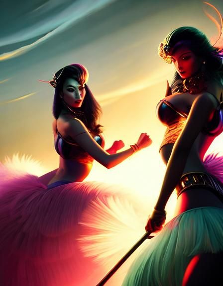 Neon Pillow Fight: Underground Comix Style Illustration