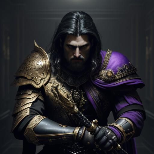 Royal Knight in Winged Armor with Fiery Sword