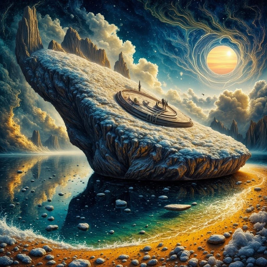 Surrealist Rock Formation in Ethereal Dreamscape