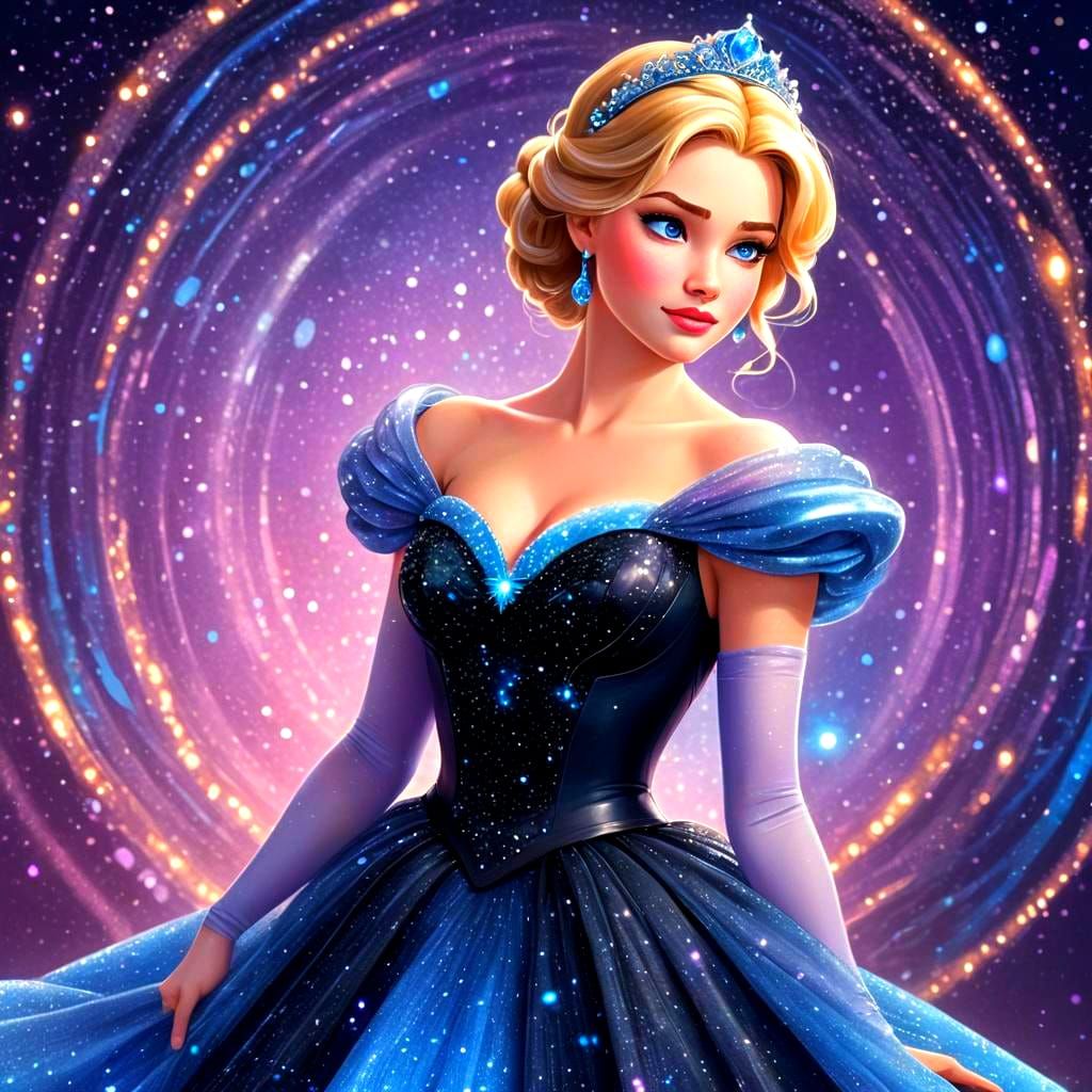 Cinderella in Black Dress: 3D Digital Art