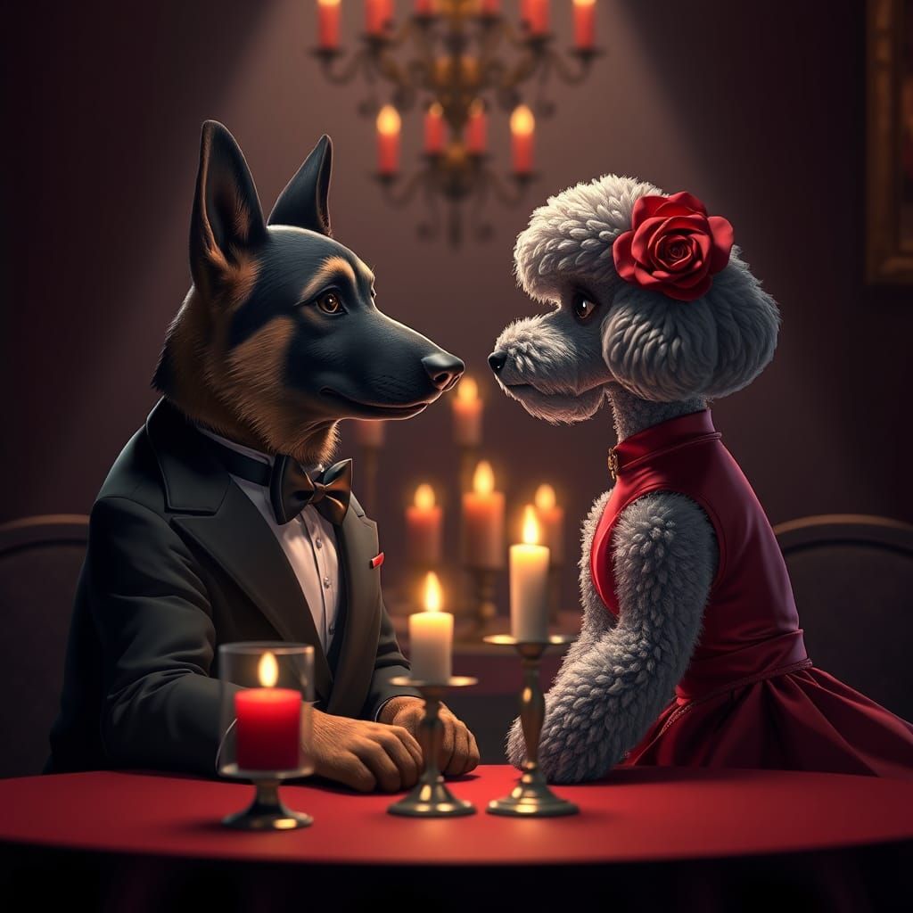 Romantic Canine Date Night in 3D Anime Style
